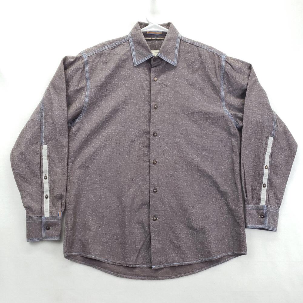 Pronto Uomo Shirt Mens Medium Brown Floral Pattern Button Up Long Sleeve Casual